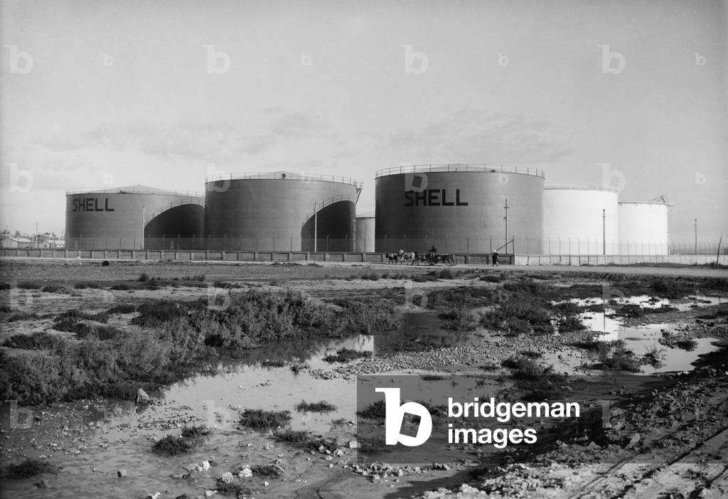 Shell' oil tanks near Haifa, Palestine. c. 1934-39