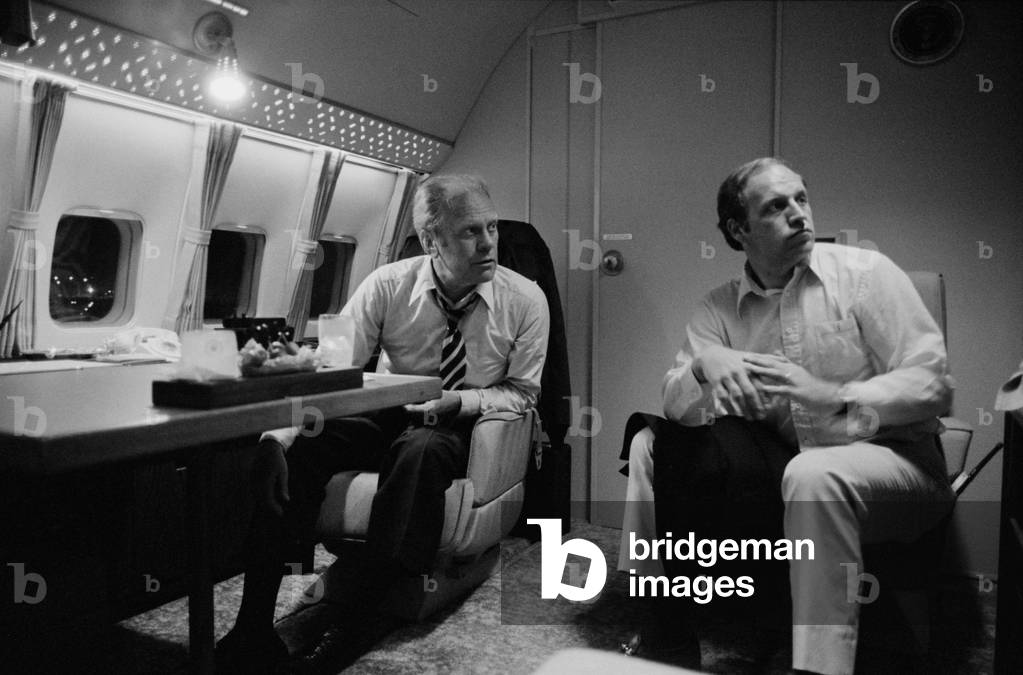 President Gerald Ford aboard Air Force One with campaign manager Richard Cheney in Sept. 1976