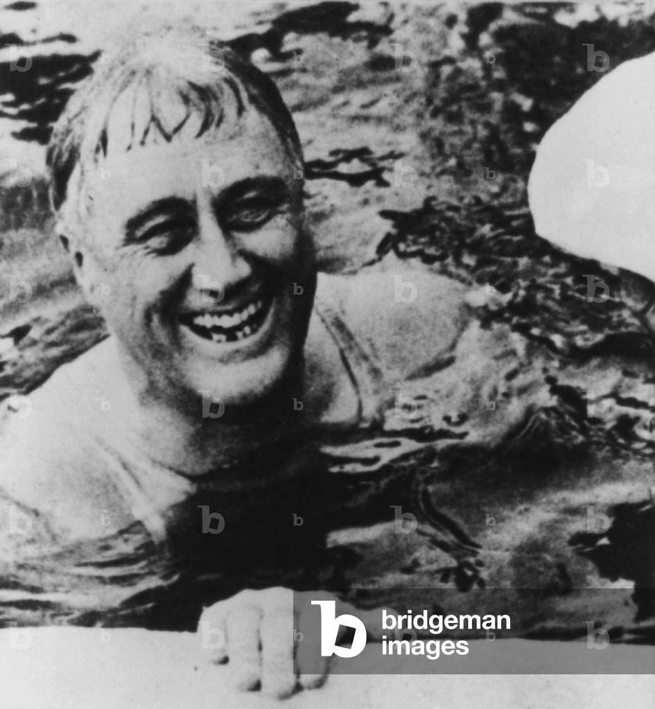 Gov. Franklin Roosevelt swimming in Warm Springs, Georgia. 1930. FDR was then Governor of New York State