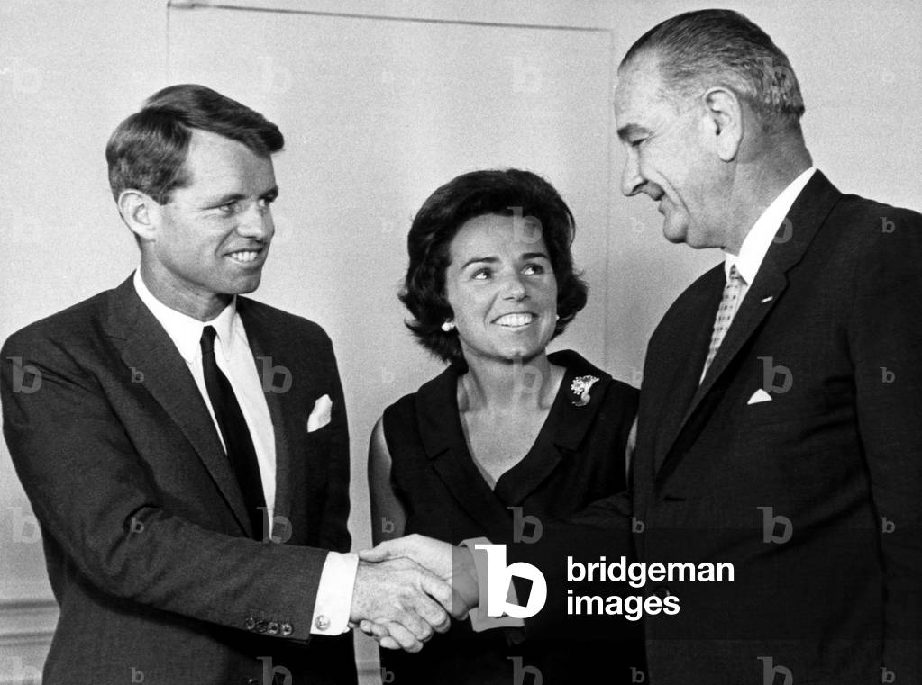Robert F. Kennedy resigning as Attorney General, Ethel Kennedy, President Lyndon B. Johnson, Washington D.C., September 3, 1964.