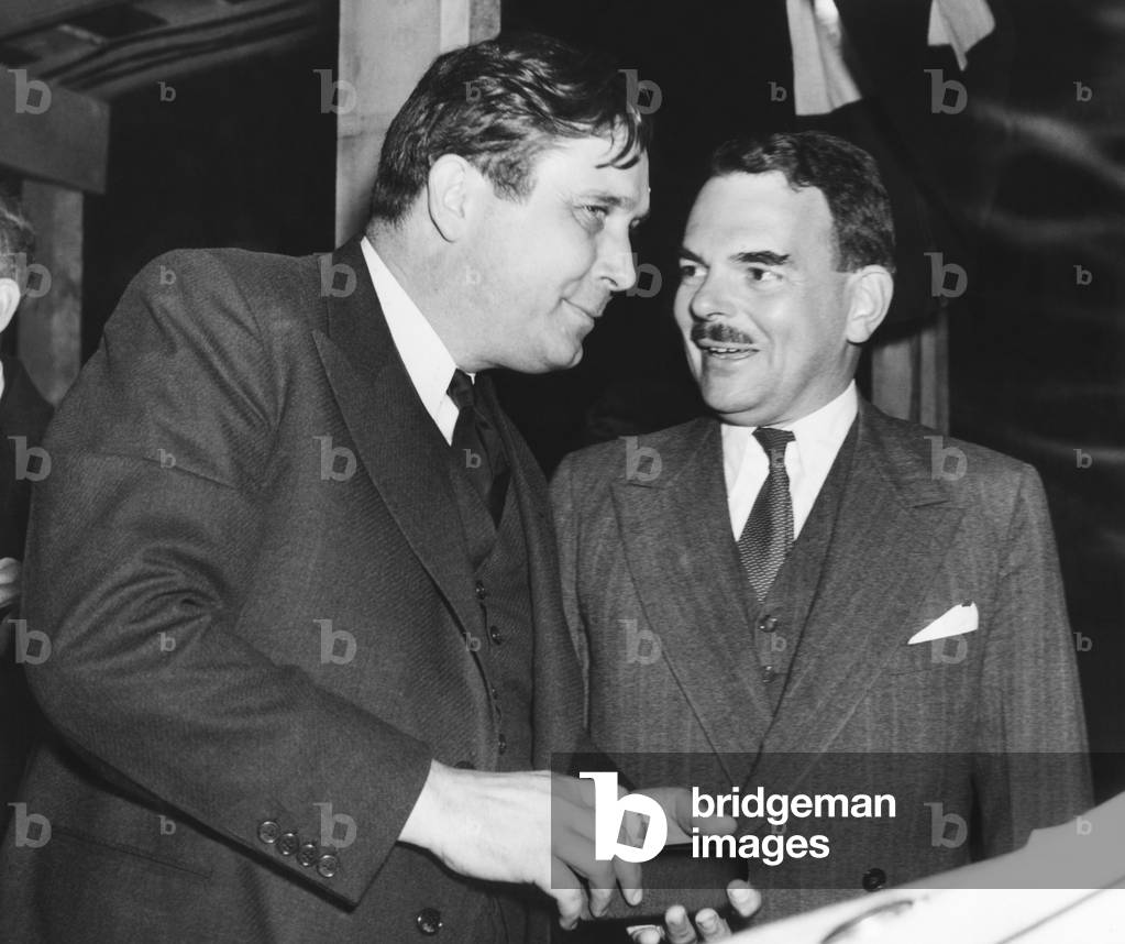 Republicans Wendell Willkie (left) with Thomas Dewey, his former rival for GOP nomination. Sept. 28, 1940. Wilkie addressed a crowd of more than 50,000 Republicans at Empire City Race Track, Yonkers, New York. Said Willkie: 'I want to say to you that if we do not prevail this Fall, this way of life will fall.'