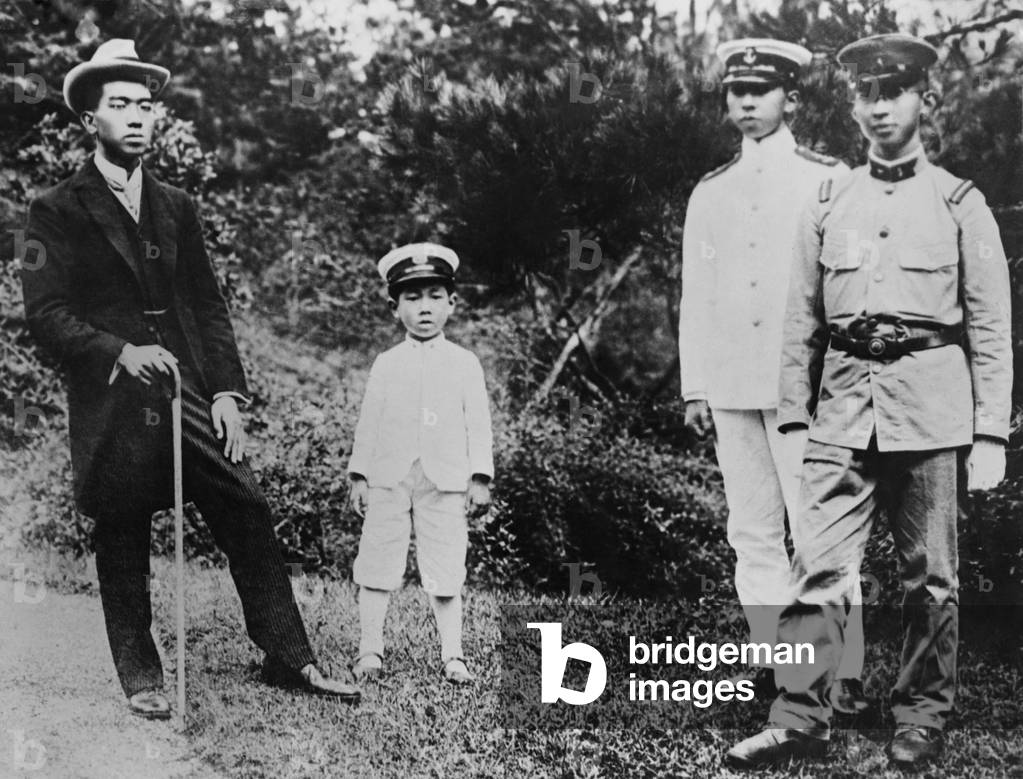 Four sons of the Mikado in the Emperor's garden at Nikko Villa, 1921