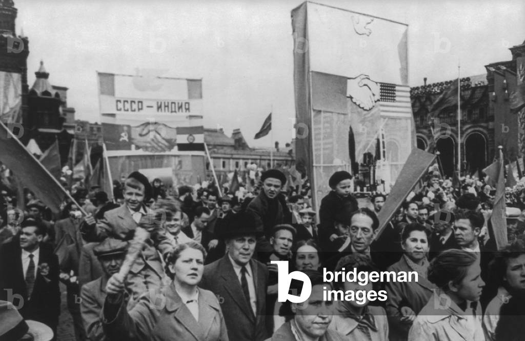 May Day celebration is Moscow, 1960. Communist demonstration of representatives of the working people on the Red Square