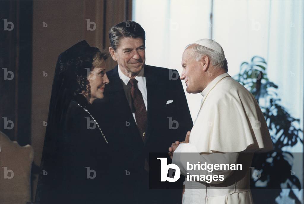 President and Nancy Reagan meeting with Pope John Paul II at The Vatican. June 7 1982
