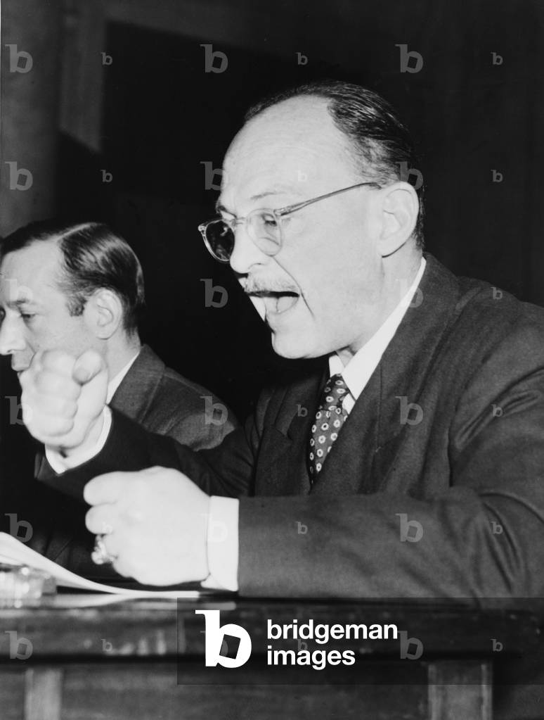 Owen J. Lattimore (1900-1989) expert on China, testifying before the Senate Foreign Relations Subcommittee in 1950. In addition of books on China, he wrote 