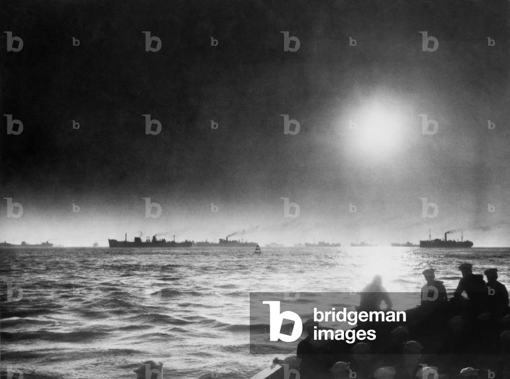 Allied convoy crossing the North Atlantic in 1942 during World War 2