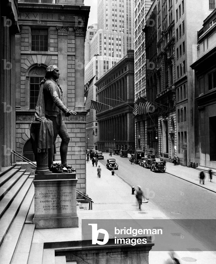 Wall Street is barren because of Governor Herbert Lehman's proclamation that all New York bank transactions will be suspended for two days. New York City, March 4, 1965