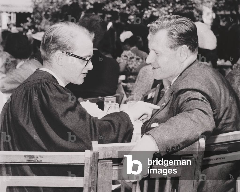 New York governor Nelson Rockefeller talking with his youngest son, Michael, at Harvard in June 1960. Michael disappeared after a boating mishap in New Guinea in Nov. 1961