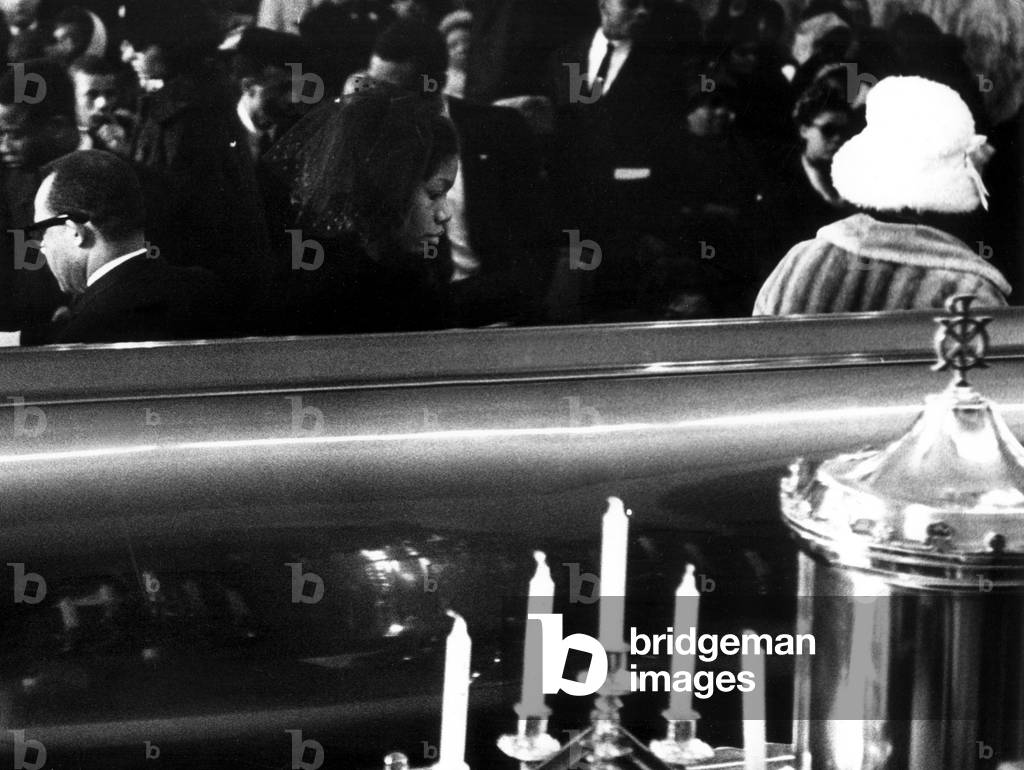 Mrs. Betty Little Shabazz ,during funeral services for Malcolm X, 1965 (photo)