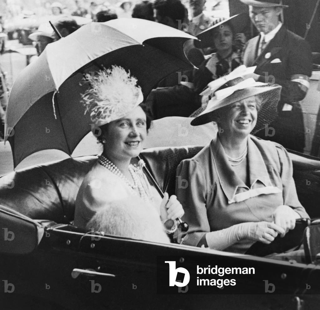 Queen Elizabeth of England and Eleanor Roosevelt in a Royal Procession through Washington, D.C. during an official visit of the British Royals on June 8, 1939
