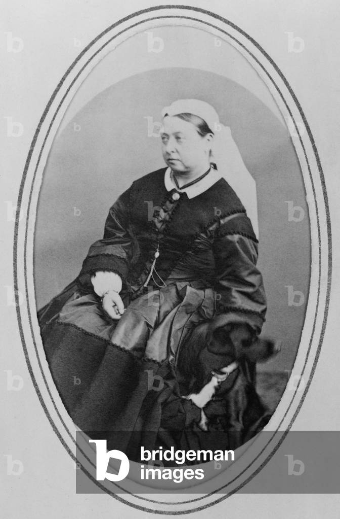 Victoria, Queen of England (1819-1901), in widows mourning clothes three years after the death of he husband, Prince Albert. April 3, 1866