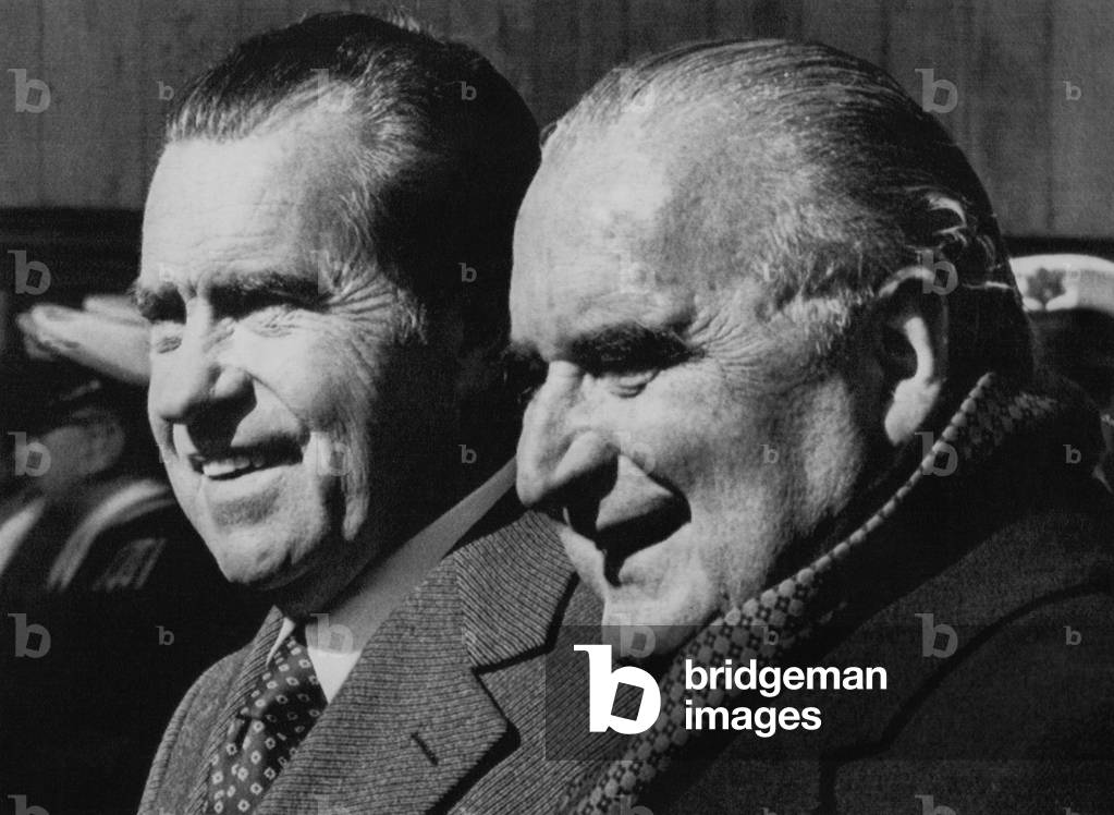 1973 US Presidency, International Relations. US President Richard Nixon meets with French President Georges Pompidou in Reykjavik, Iceland, 1973