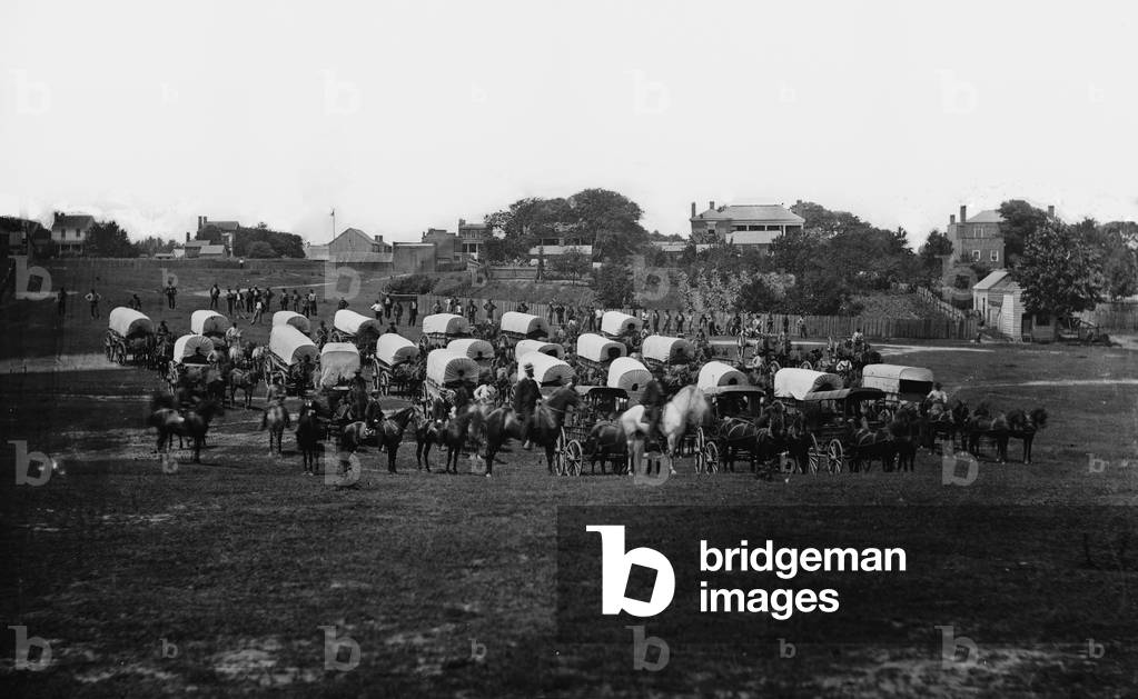 The Civil War. Wagon train of Military Telegraph Corps near Richmond, Va. 1865