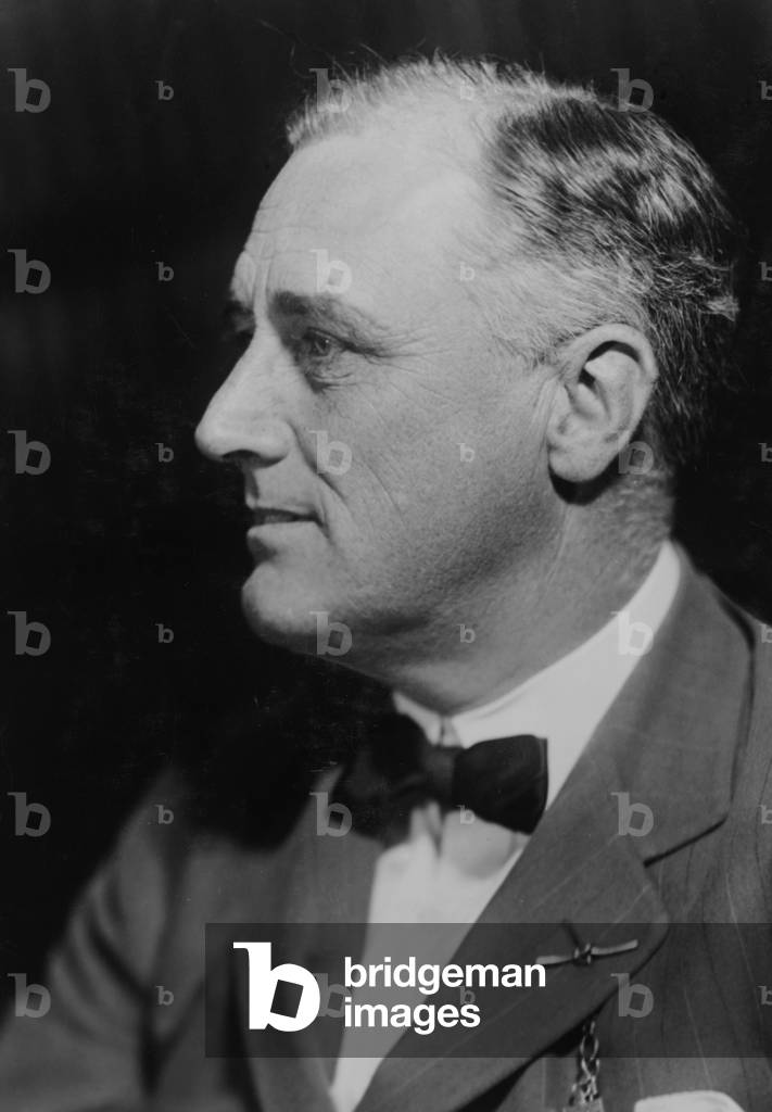 President Franklin D. Roosevelt (1882-1945) head-and-shoulders profile portrait, c. 1932