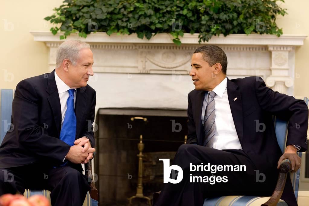 President Obama talks with Israeli Prime Minister Benjamin Netanyahu in the Oval Office. May 18 2009. (BSWH_2011_8_247)