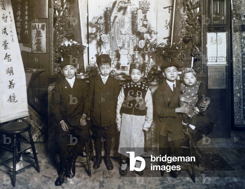 Five boys at New Year's celebration, Chinatown, New York City, Jan 30, 1911
