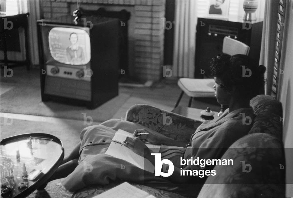 Civil Rights, an African American high school girl being educated via television during the period that schools were closed to avoid integration, photograph by Thomas J. O'Halloran, Little Rock, Arkansas, September, 1958