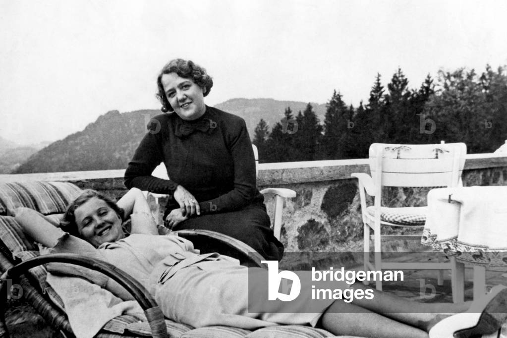 Eva Braun, girlfriend of Adolf Hitler and Mrs. Morell, wife of Hitler's personal physician at the Berghof. c. 1945