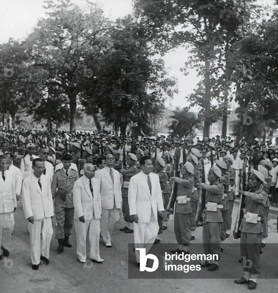 Bao Dai holds an inspection of Vietnamese troops. c. 1949-55. After the Geneva Agreement of 1954, Bao Dai appointed Ngo Dinh Diem as Prime Minister. With a year Diem ousted Bao Dai from power.