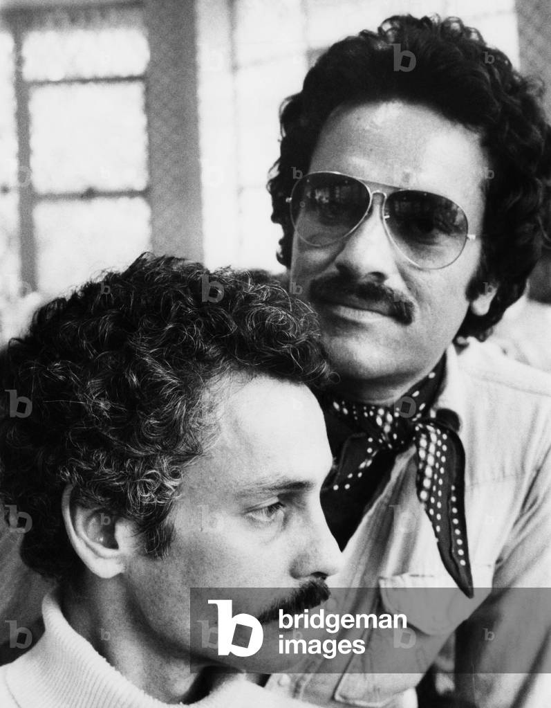 Richard Lyle and Rocco Rienzi show off their perms at Crimpers Salon, New York City, 1974