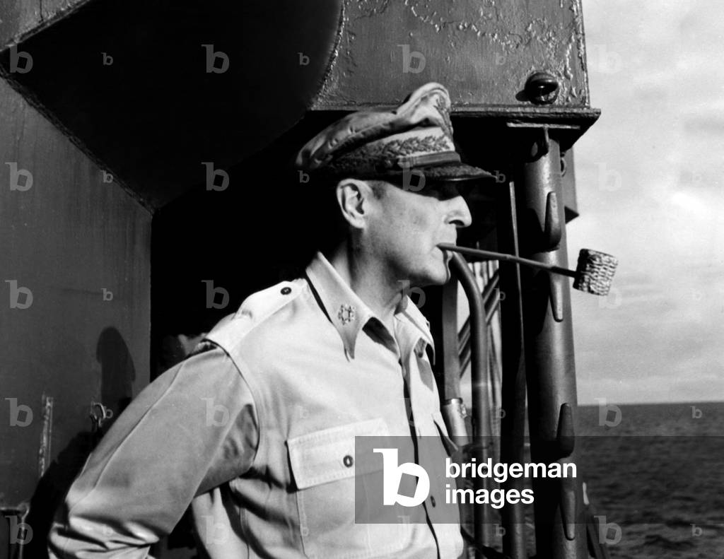 General Douglas MacArthur, (1880-1964), U.S. Supreme Allied commander, South West Pacific Area, on a visit to Cebu, June 25, 1945