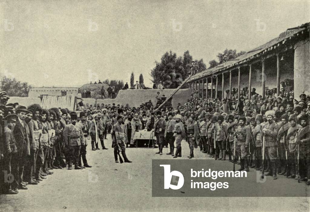 Armenian volunteers after swearing allegiance to help Russia against Turkey in WW1. They contributed to Russia's defeat of Turkish forces in the Battle of Sarikamis (Dec. 29, 1914-Jan. 1, 1915)