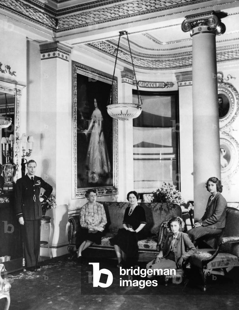 King George VI and his family, 1942 (b/w photo)