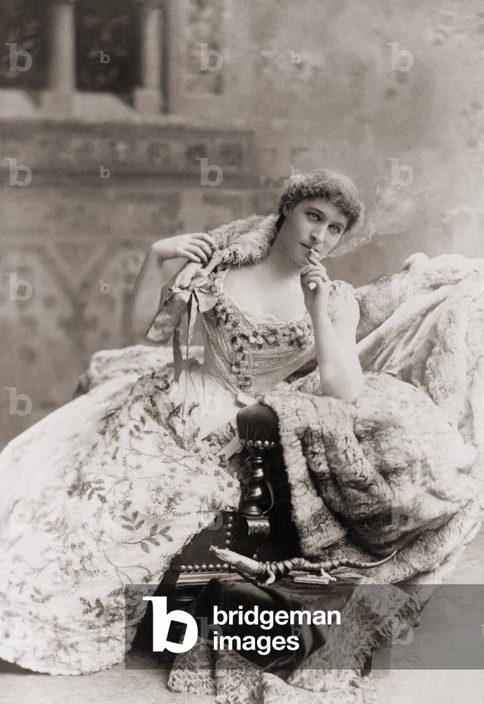 Lillie Langtry (1853-1929), English society beauty and mistress to the Prince of Wales (later Edward VII), became a successful theatrical actress. 1887 portrait by B.J. Falk