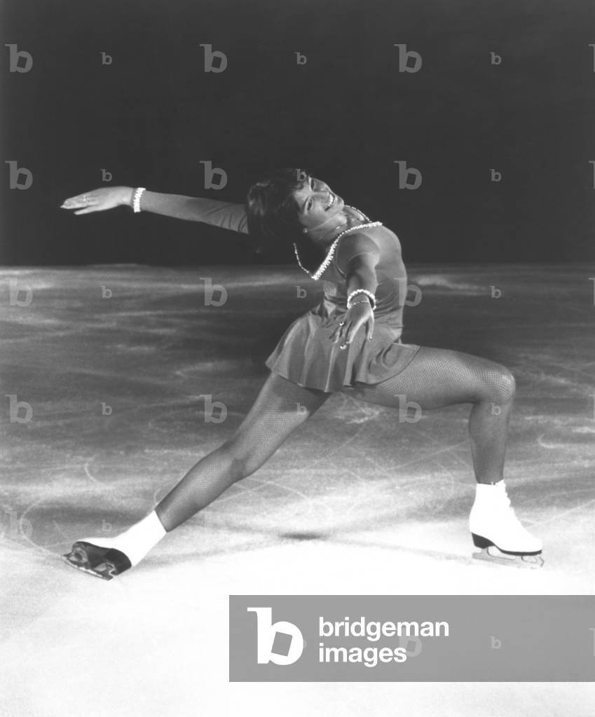 Dorothy Hamill, star skater, performs a 'Ina Bauer' move. 1976 Olympic Gold Medalist skated in ICE CAPADES from 1977-84
