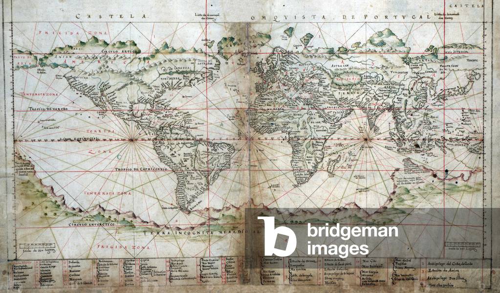 1630 Portuguese map of the world. Southern continents, Australia and Antarctica are depicted as one land mass