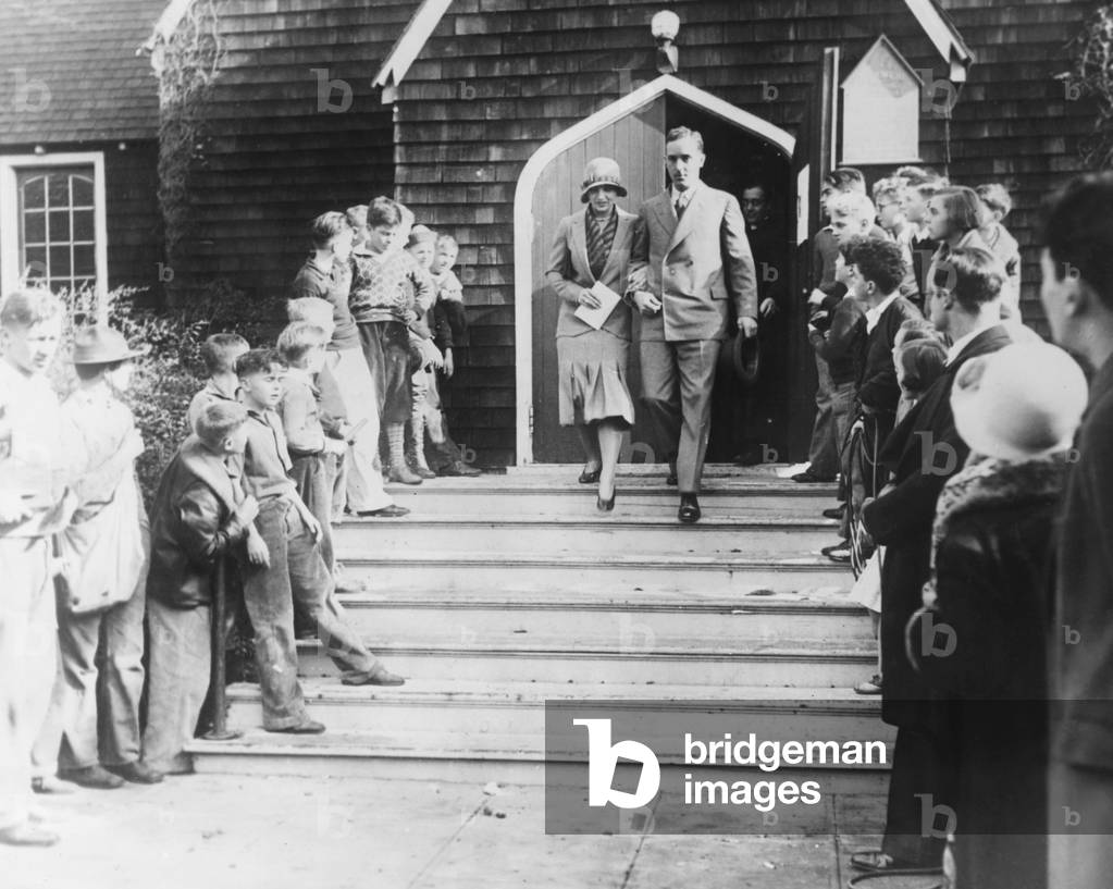 Helen Wills, leaving St. Clement's Episcopal Church with her new husband, Frank Moody, Jr. They married in San Francisco in Dec. 1929