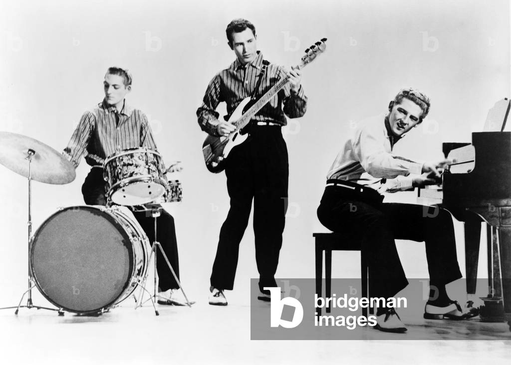 Jerry Lee Lewis (b.1935), right, in Warner's film, JAMBOREE, 1958