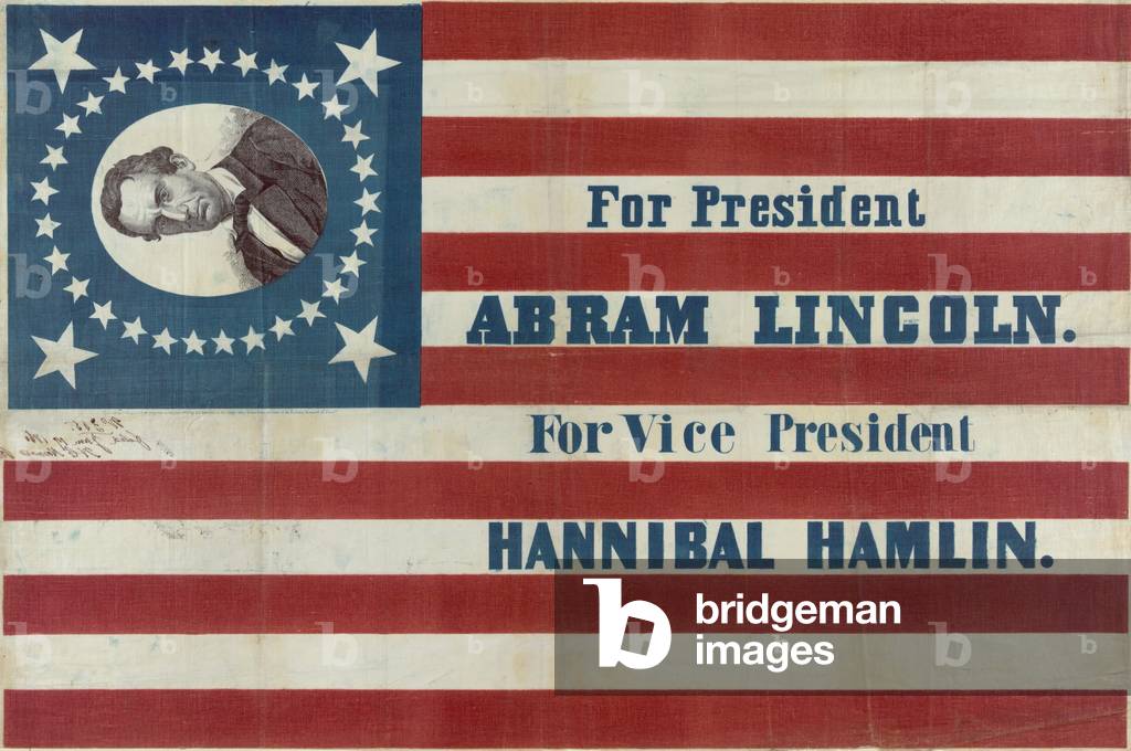 Campaign banner for the 1860 Republican presidential candidate Abraham Lincoln and running mate Hannibal Hamlin
