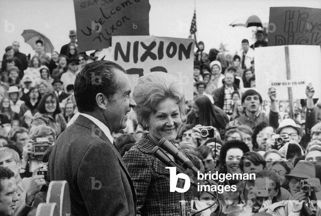 Nixon 1972 Re-election Campaign. President and Pat Nixon arriving at Portland Oregon