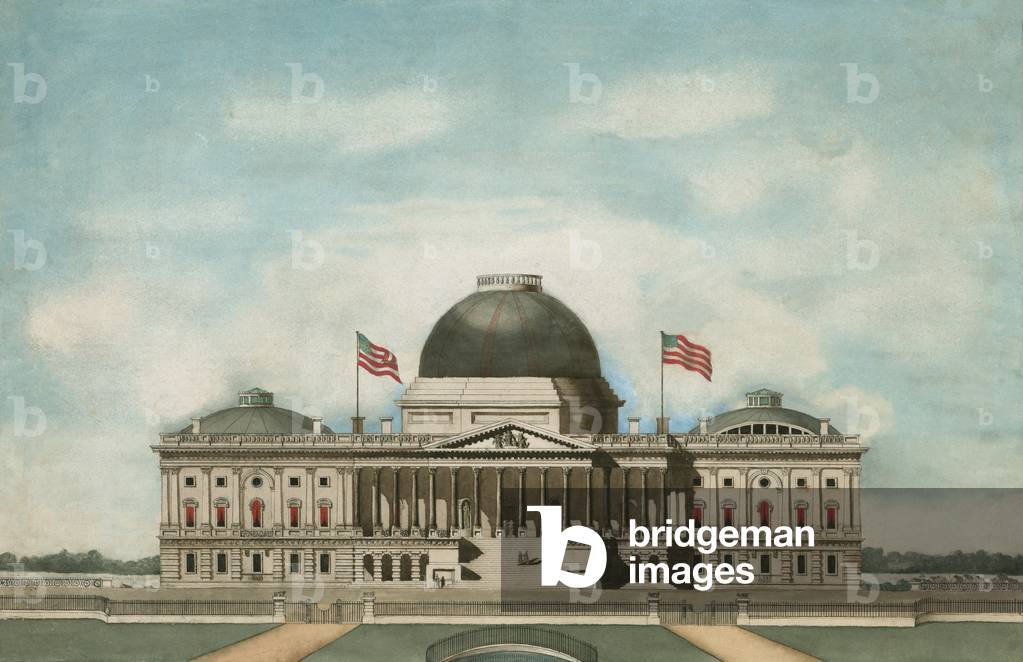 United States Capitol, Washington, D.C. In the 1830s, as it was originally designed. In the 1850s a massive construction project enlarged the dome and extended the spaces for the Senate and House of Representatives