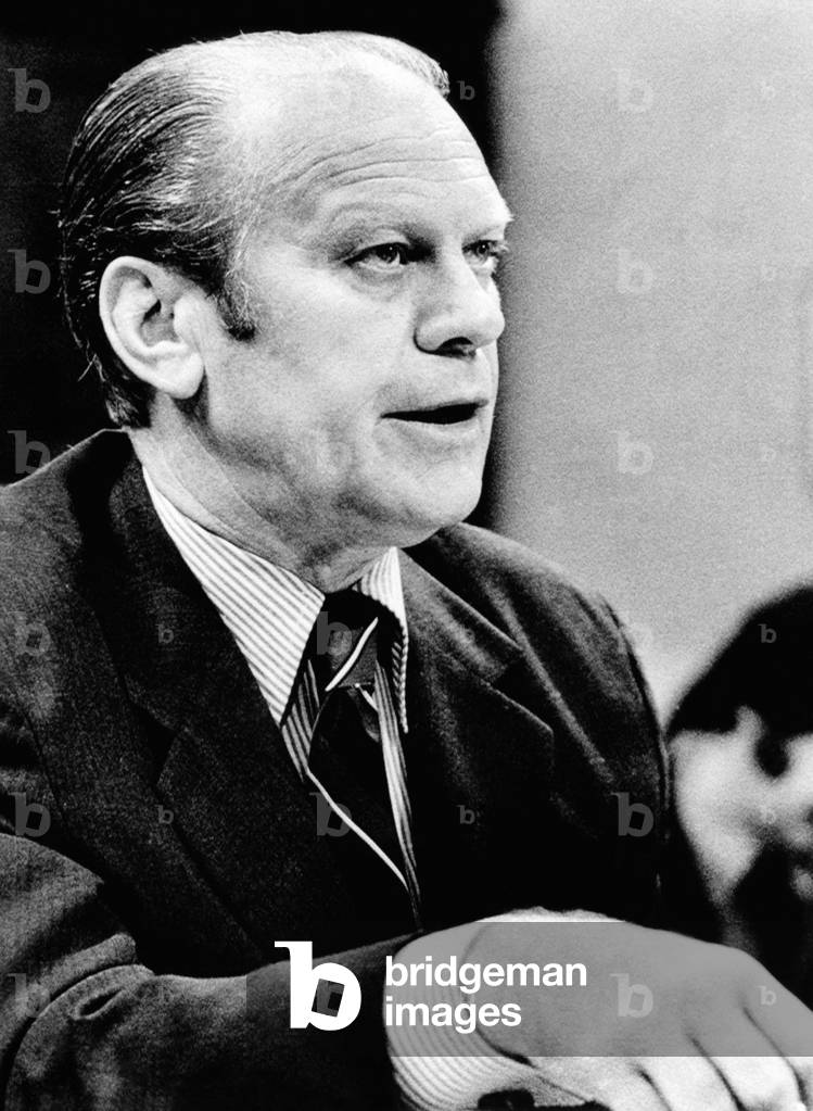 President Ford defends his 'full and unconditional pardon' of Richard Nixon. In his testimony before the House Judiciary subcommittee on Criminal Justice, he said made no agreement to pardon former President Nixon before he took over the presidency from him. Oct. 17, 1974