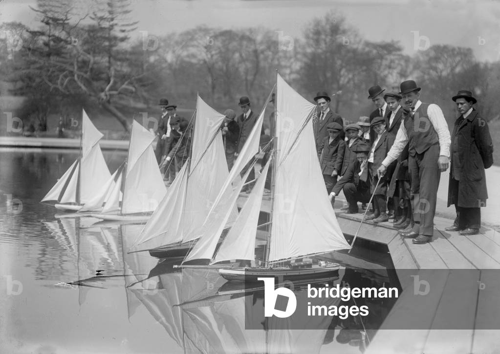 New York City, start of toy yacht race in Central Park, c.1910s