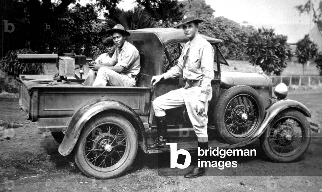 U.S. Marines in Nicaragua in 1932. Heavy Browning Machine Gun is mounted on a car in preparation for U.S. Supervision of the 1932 Presidential Election and Inauguration of Liberal President Juan Sacasas. In 1933, the Marines left, and National Guard Gen. Anastasio Somoza took over the government in 1936 through a corrupt election