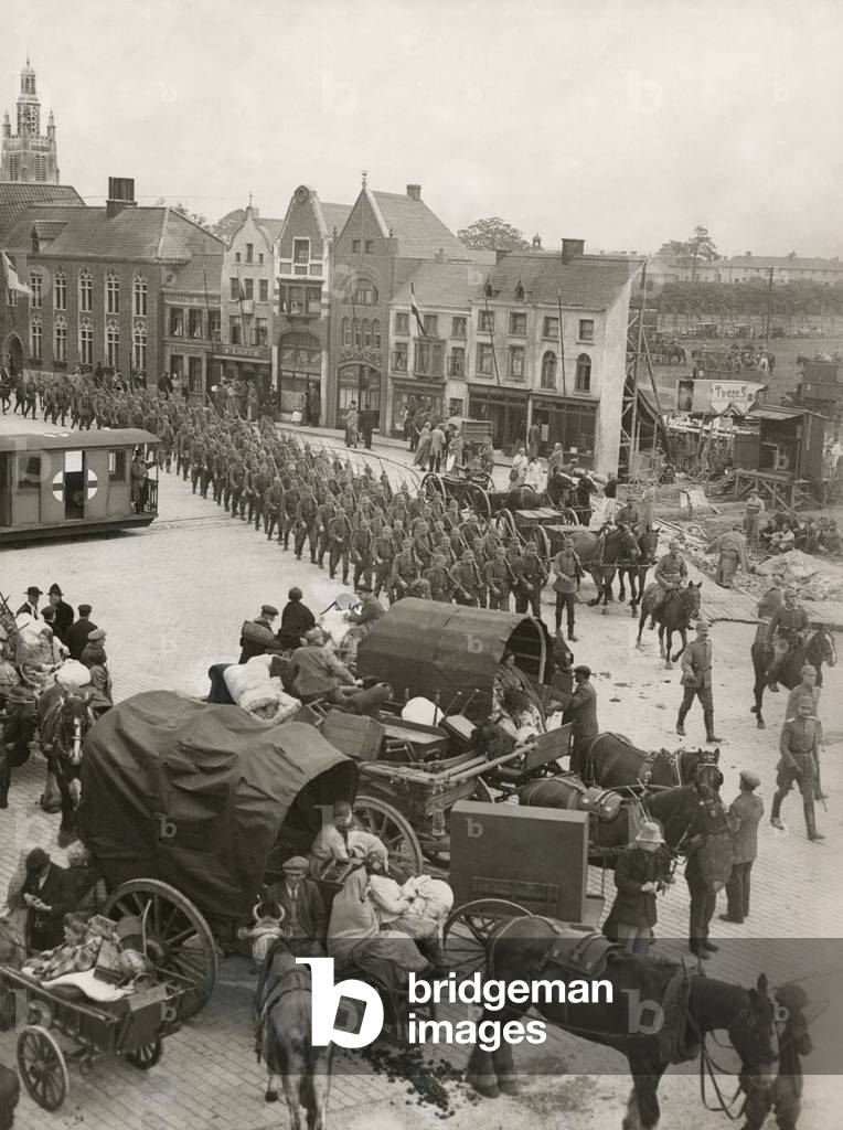A Belgian Village reconstructed in Welwyn, England. The set recreated the town of Roulers and the invading German troops of World War 1 for the 1933 film, 'I was a Spy' staring Madeleine Carroll.