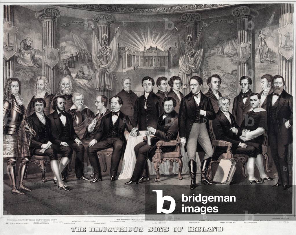 Patriotic Irish-American print (c. 1875) of a gathering of 