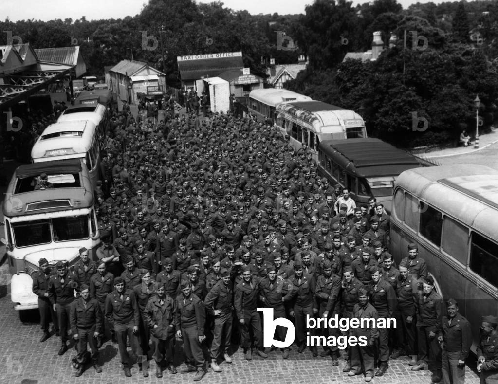 World War II. Group photo of the US 44th Division, Bournemouth, England, 1945