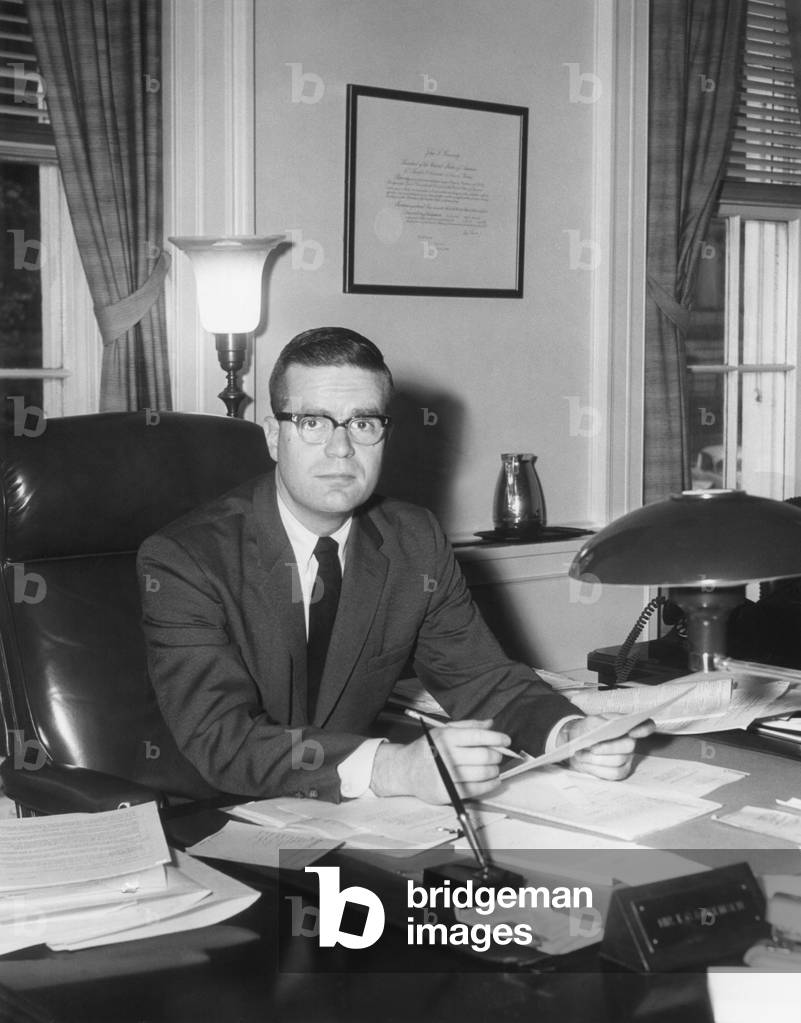 Theodore Sorensen, Special Counsel and speech writer to JFK in his White House office. He was one of the 'intellectuals' in the John Kennedy Administration. Jan. 25, 1961.