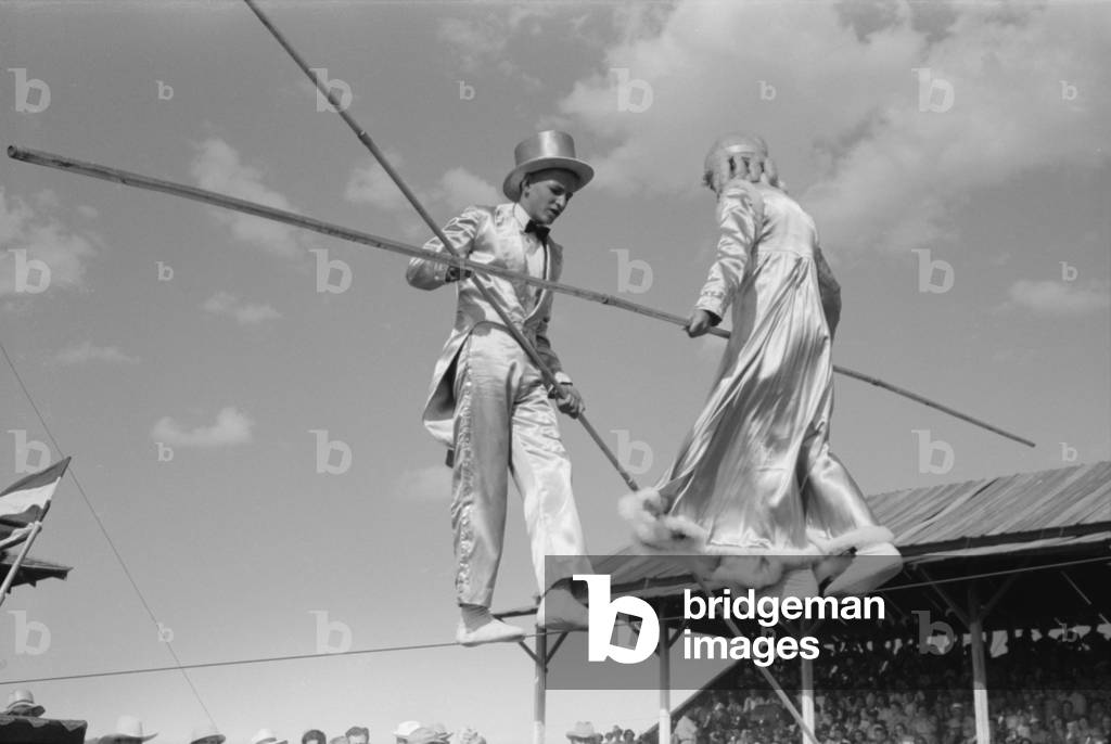 Tightrope performers at 4-H Club fair, Cimarron, Kansas, 1939