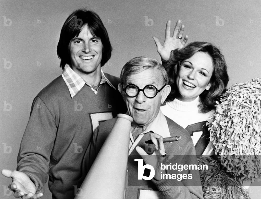 Bruce Jenner, George Burns and Phyllis George. The Olympic Champion, Veteran Comedian, and 1971 Miss America appeared with top college cheerleading squads on 'The National Collegiate Cheerleading Championships. April 24, 1978. -