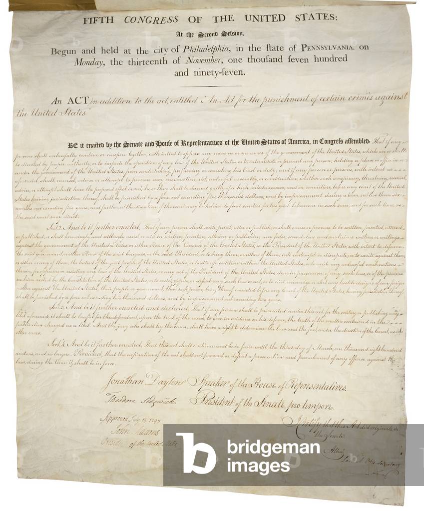 Alien and Sedition Acts of 1798. Handwritten document dated July 6 1798. Page 2 of 2