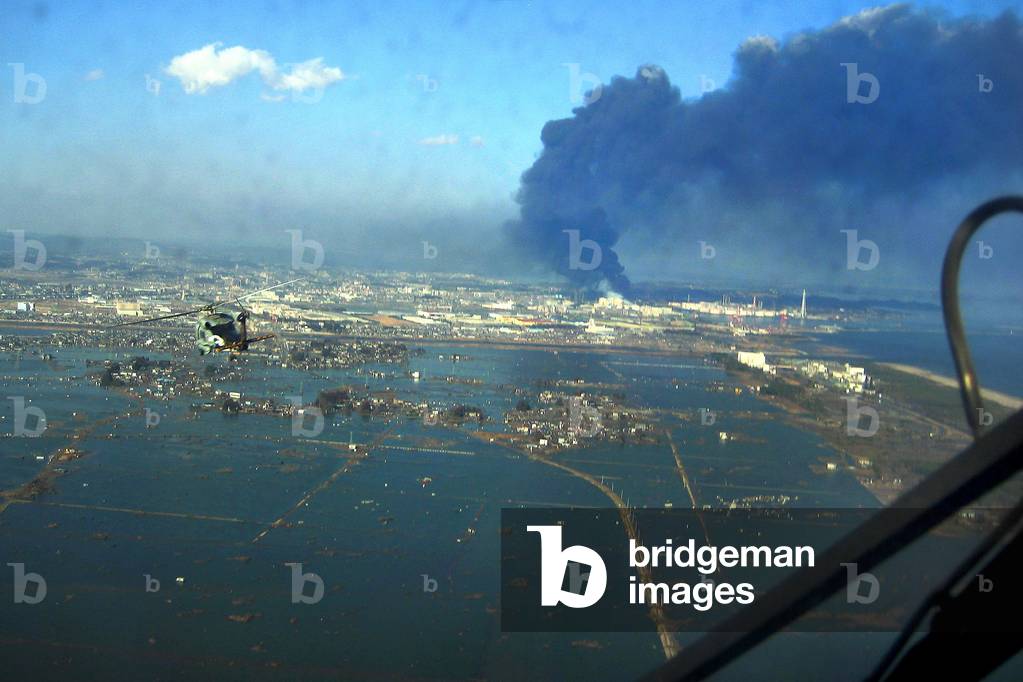 View of destroyed Sendai Japan on March 13 2011 two days after the 9.0 magnitude earthquake and tsunami of March 11.,