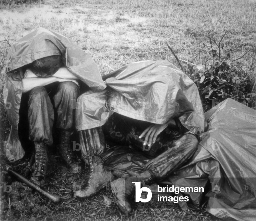Vietnam War. Two battle weary US Marines take a break, rain and all, during Operation Bold Mariner. The operation's mission was clearing out Viet Cong forces and converting the Communist stronghold into an area of government control. However, there were no military gains and the area remained outside Republic of Vietnam control. Jan. 13, 1969