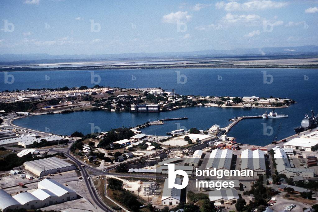 Aerial view of the U.S. Naval Station Guantanamo Bay's windward side looking southwest. Cuba. Jan. 10 1995., Photo by:Everett Collection