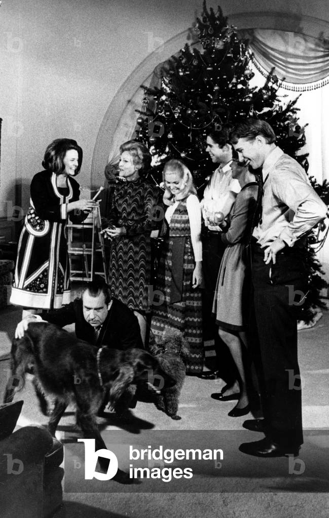 President Richard Nixon and family, Reporter, Marya McLaughlin interviews Mrs. Nixon. White House, 12-20-1971.