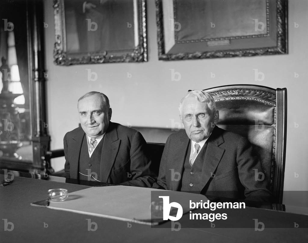 French writer and diplomat, Paul Claudel (1868-1955) with U.S. Secretary of State Frank Kellogg (1856-1937), meeting in Washington 1927
